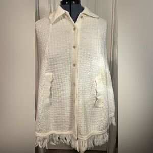 Vintage Wintuk Sweater poncho cape grandmacore fringe boho granny cottage shawl